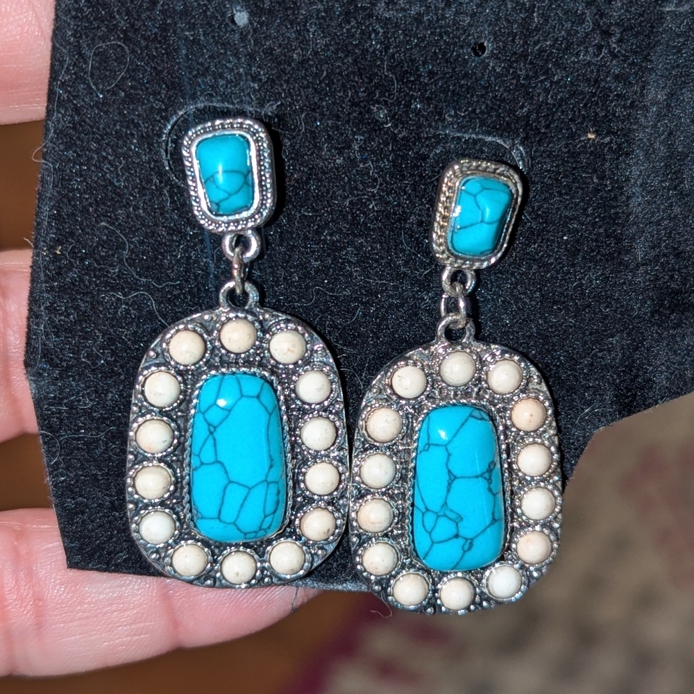 Silver And Turquoise Dangle Earrings